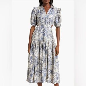 MELLODAY Blue and White Botanical Maxi Dress